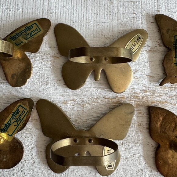 Mixed Set of Six Vintage Brass Butterfly Napkin Ring Holders - Picture 8 of 10